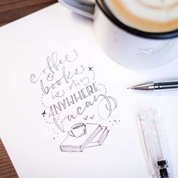 coffee and books lettering